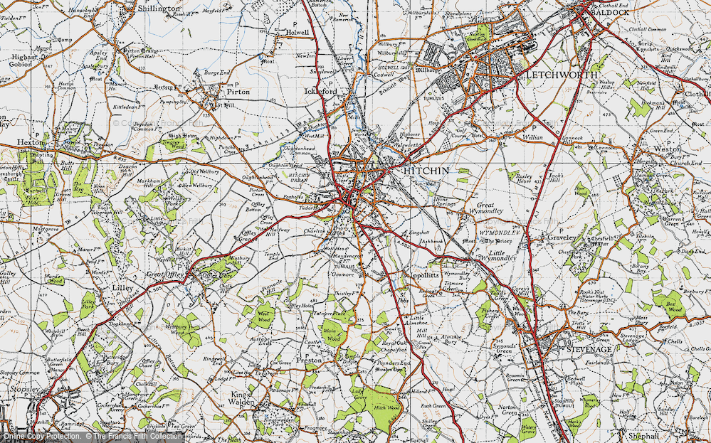 Historic Ordnance Survey Map Of Hitchin Hill, 1946