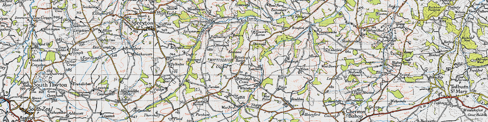 Old map of Hittisleigh Barton in 1946