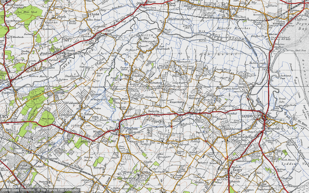 Old Map of Hoaden, 1947 in 1947