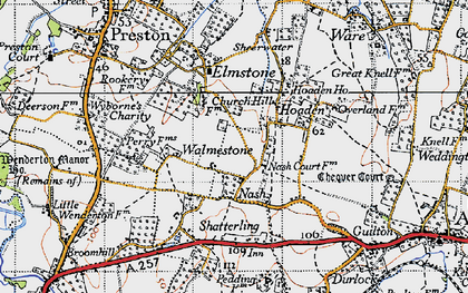 Old map of Hoaden in 1947
