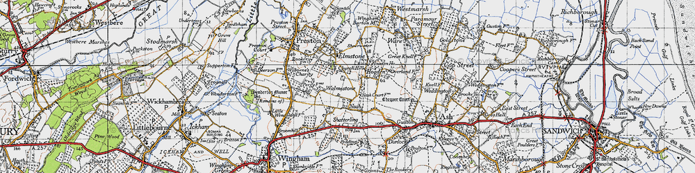 Old map of Hoaden in 1947