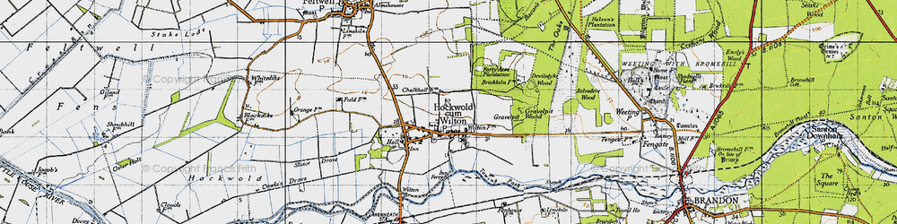 Old map of Hockwold cum Wilton in 1946