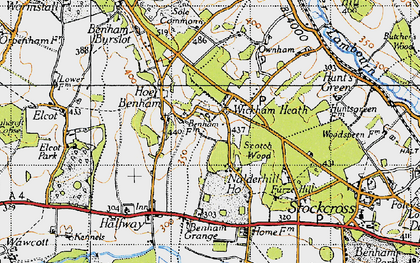 Old map of Hoe Benham in 1945