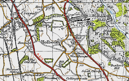 Old map of Holbeck Woodhouse in 1947