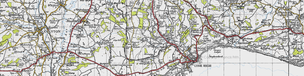 Old map of Holcombe in 1945