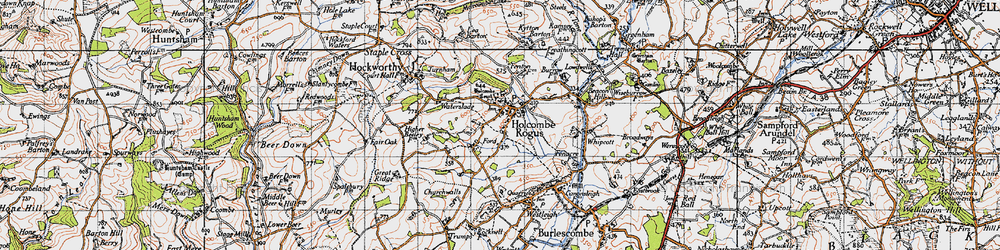Old map of Holcombe Rogus in 1946