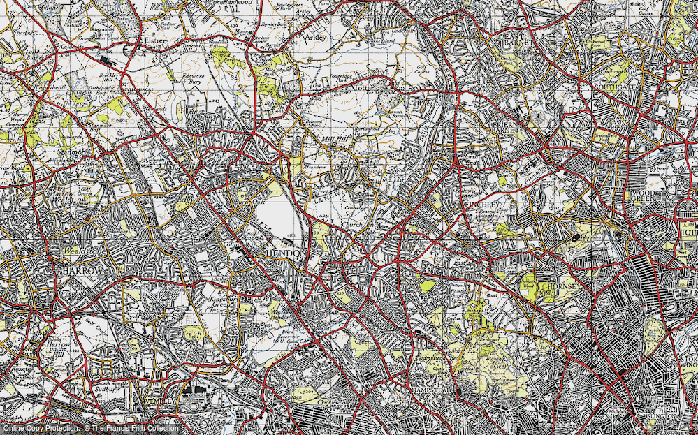 Old Map of Holders Hill, 1945 in 1945