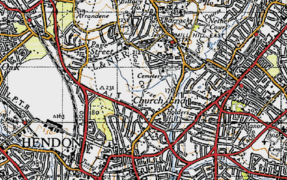 Old map of Holders Hill in 1945