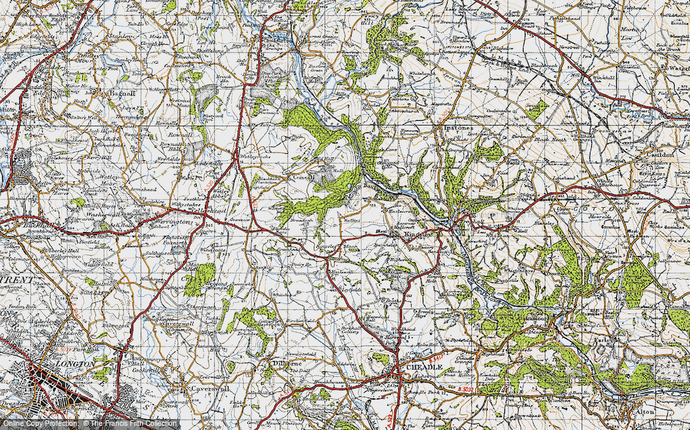Old Map of Historic Map covering Far Kingsley Banks in 1946