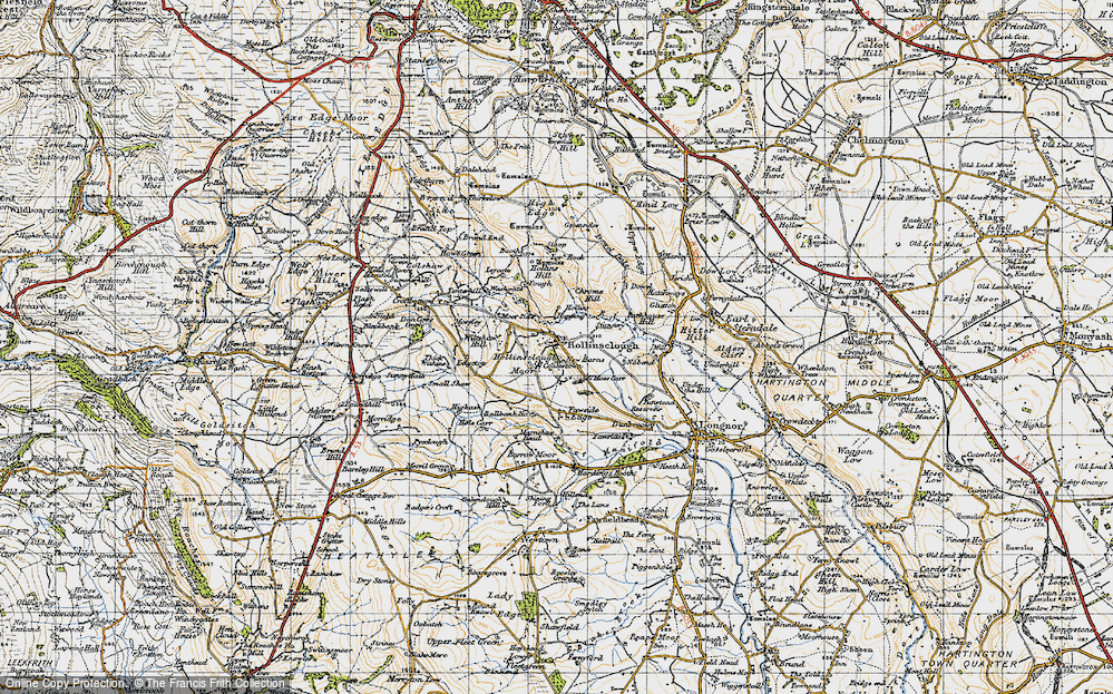 Old Map of Historic Map covering Fawside Edge in 1947
