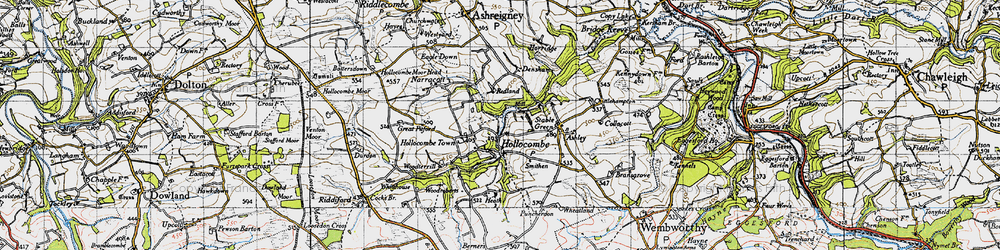 Old map of Hollocombe in 1946
