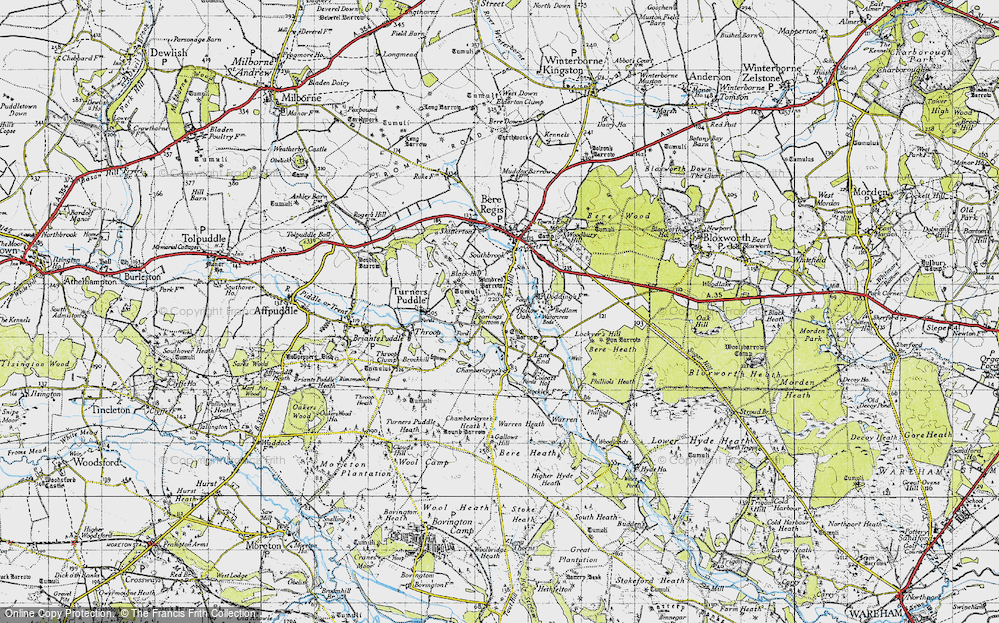 Old Map of Historic Map covering Yearlings Bottom in 1945