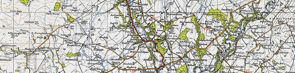 Old map of Hollows in 1947