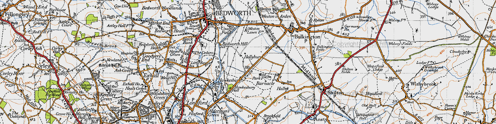 Old map of Hollyhurst in 1946