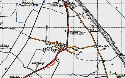 Old map of Hollym in 1947