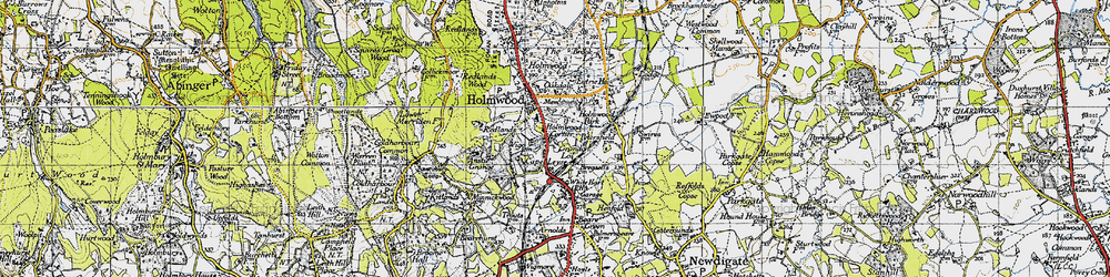 Old map of Holmwood Corner in 1940