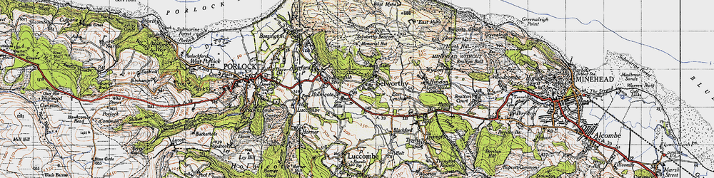 Old map of Holnicote in 1946