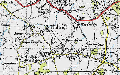 Old map of Holwell in 1945