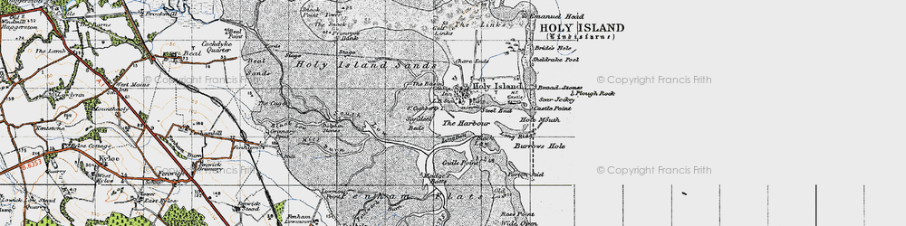 Old map of Holy Island in 1947