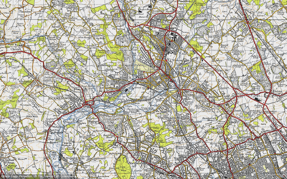 Old Map of Historic Map covering Cassiobury Park in 1946