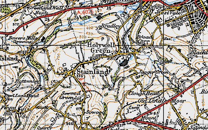 Old map of Holywell Green in 1947