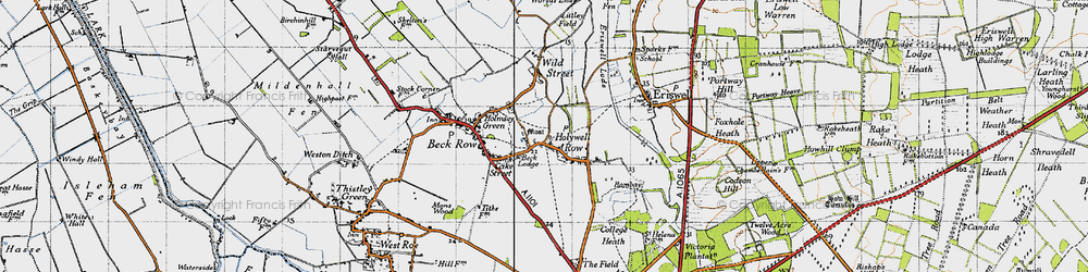 Old map of Holywell Row in 1946