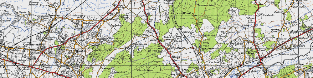 Old map of Honey Hill in 1947