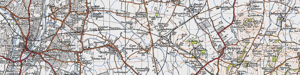 Old map of Honeybourne in 1946