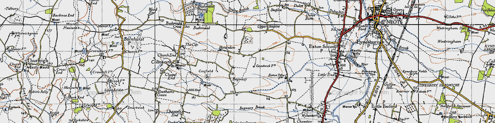 Old map of Honeydon in 1946