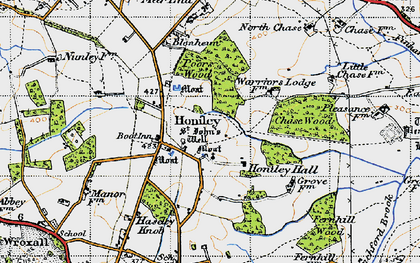 Old map of Honiley in 1947