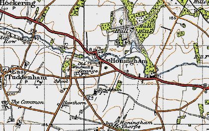 Old map of Honingham in 1945
