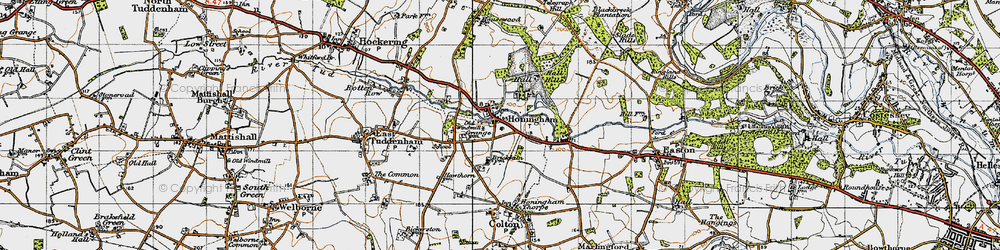 Old map of Honingham in 1945