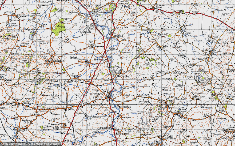 Old Map of Historic Map covering Tus Brook in 1946