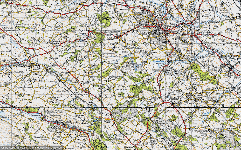 Old Map of Historic Map covering Broom Royd Wood in 1947
