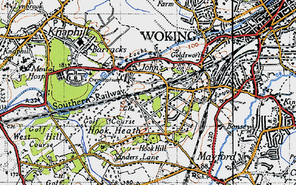Old map of Hook Heath in 1940