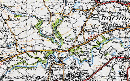 Old map of Hooley Bridge in 1947