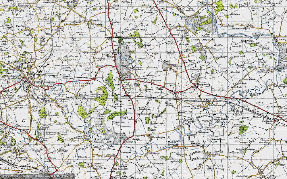 Old Map of Historic Map covering Whixley Lodge in 1947