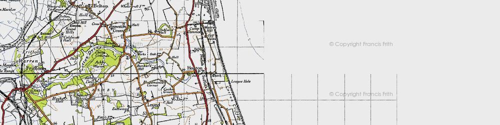Old map of Hopton on Sea in 1946