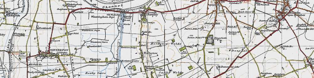 Old map of Horkstow Wolds in 1947