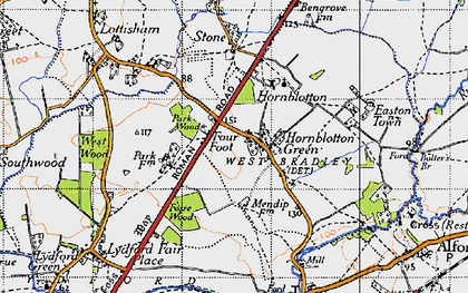 Old map of Hornblotton Green in 1945
