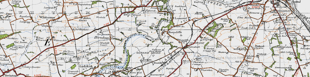 Old map of Horncliffe in 1947