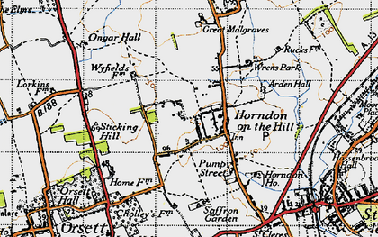 Old map of Horndon on the Hill in 1946