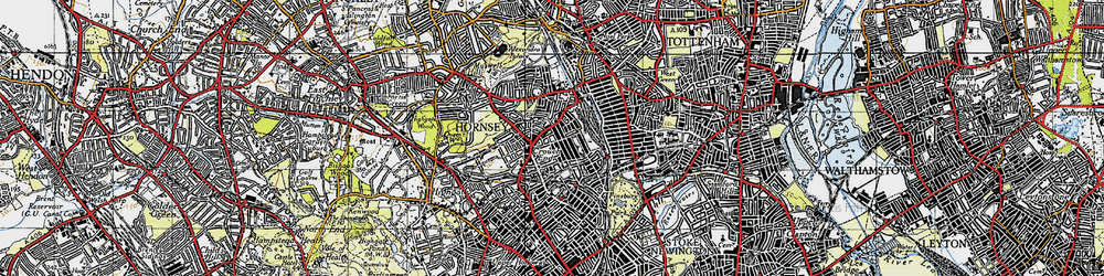 Old map of Hornsey Vale in 1945