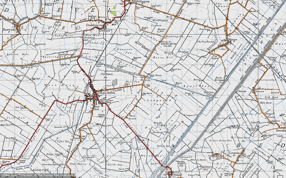 Old Map of Historic Map covering Langwood Fen in 1946