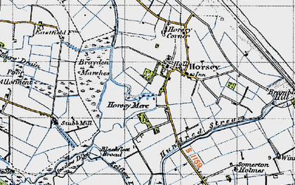 Old map of Brayden Marshes in 1945