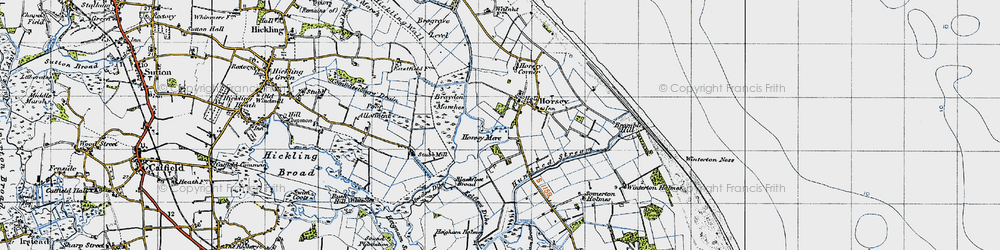 Old map of Brayden Marshes in 1945