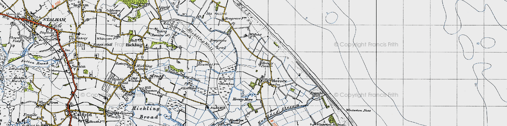 Old map of Brograve Level in 1945