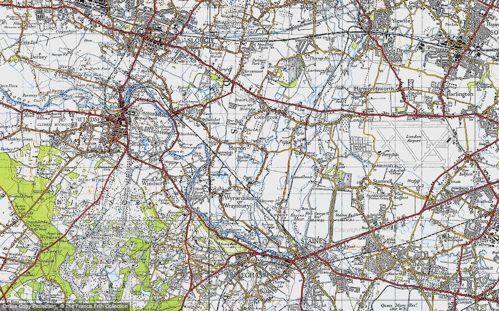 Old Map of Historic Map covering Wraysbury Reservoir in 1945