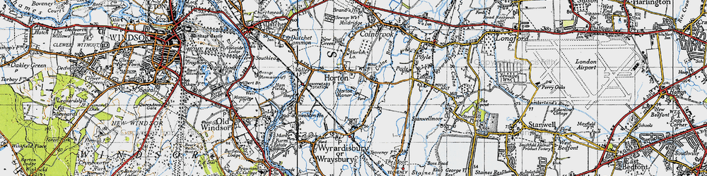 Old map of Wraysbury Reservoir in 1945