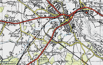 Old map of Hounsdown in 1945